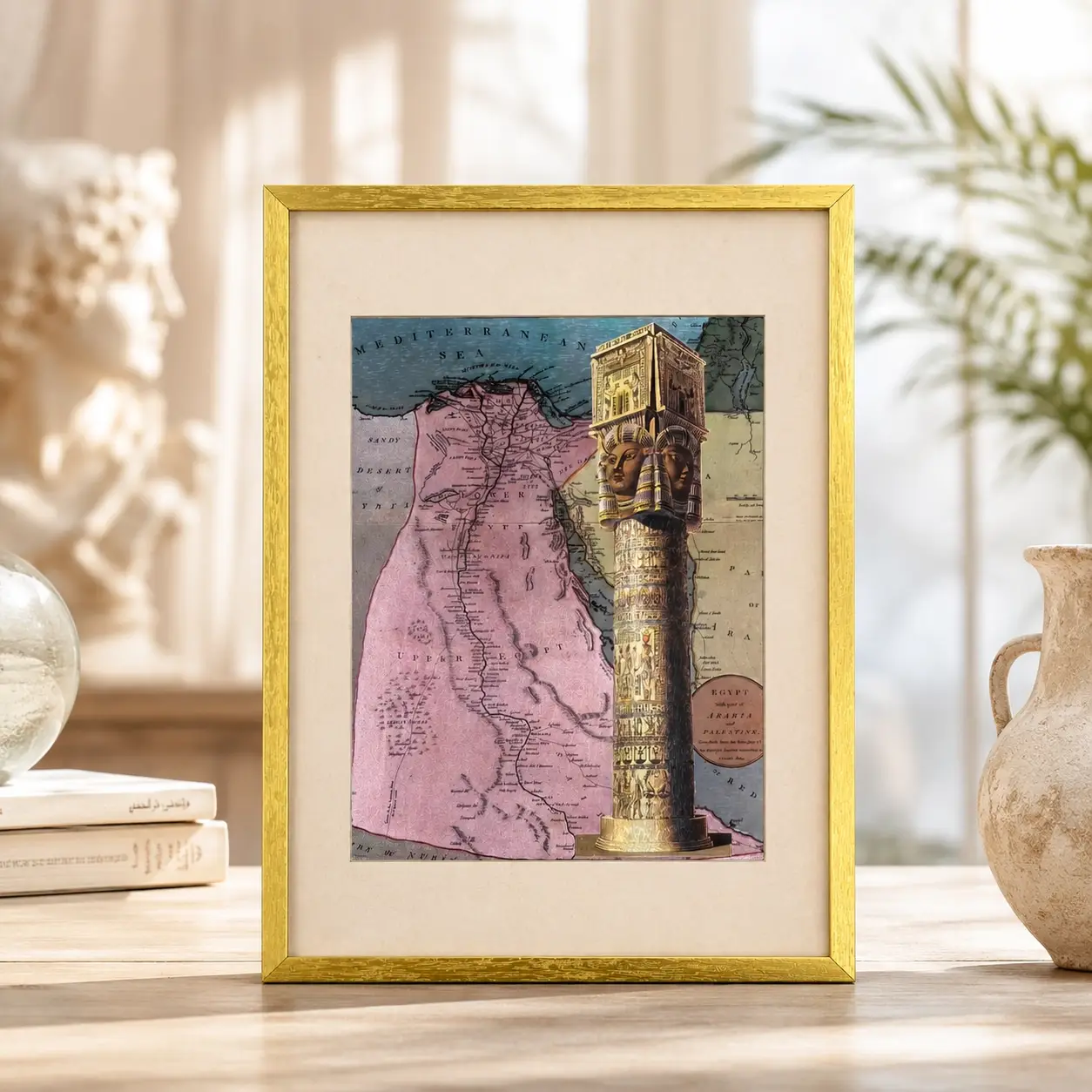 Vintage Map with Egyptian Obelisk religious foil picture by DUFEX PRINTS